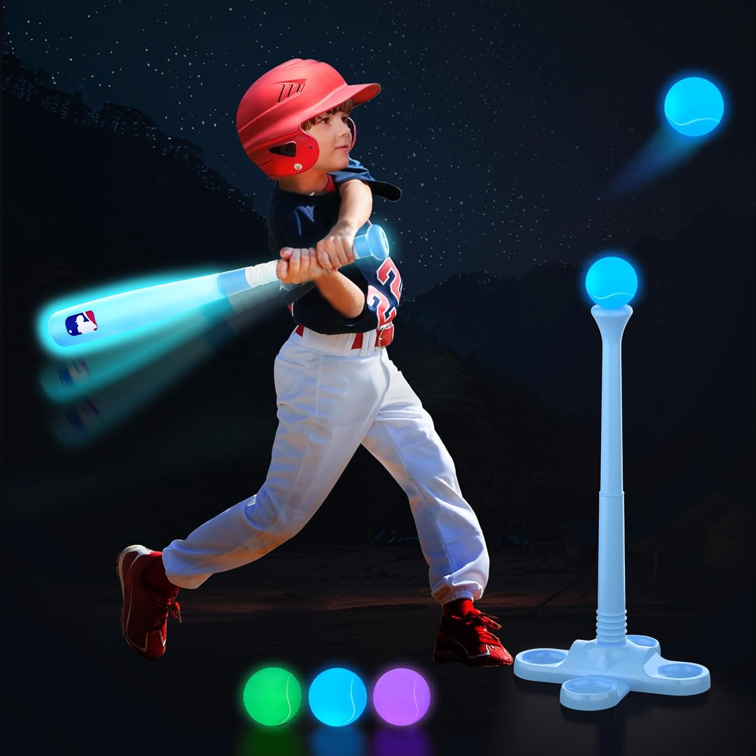 LED T-Ball Set for Toddlers and Kids – Glow in the Dark Baseball Toy